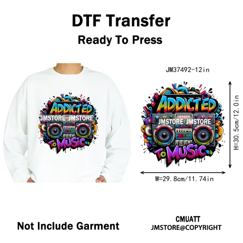 12in Graffiti Hip Hop Music Rap King Lover Video Pro Games Iron on Diy DTF Thermal Transfer Stickers Ready to Press for Clothing