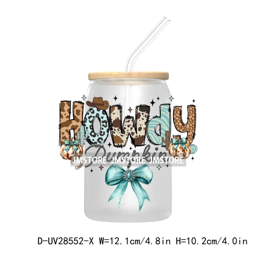 Howdy Fall Western Pumpkin UV DTF Transfer Stickers Decals For Libbey Cold Cups Mugs Tumbler Labels Coquette Bow Cowgirl Boots