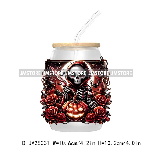 Cartoon Halloween Highland Cow UV DTF Transfer Stickers Decals For Libbey Cold Cups Mug Tumbler High Quality Labels Spooky Skull