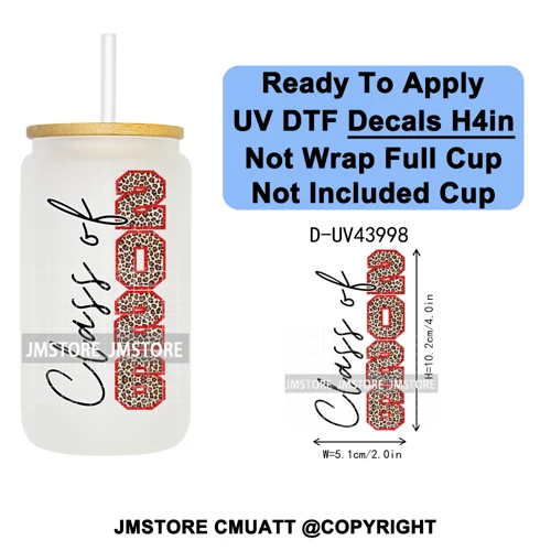 Faux Glitter Senior 2026 School UV DTF Decals Ready To Apply Waterproof Transfer Stickers DIY Crafts For 16OZ Libbey Glass Can