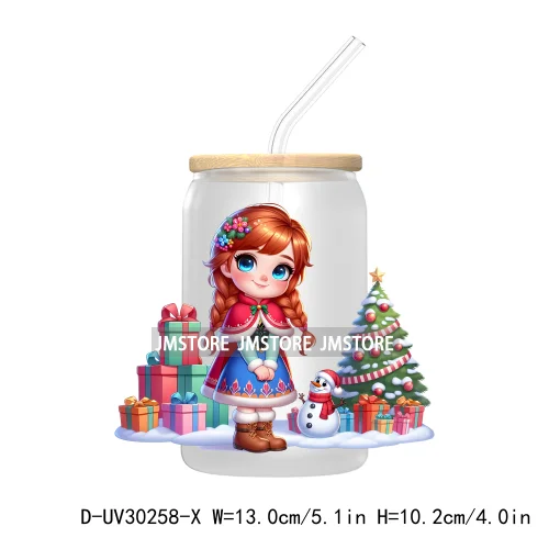 Princess Christmas Cartoon Friends UV DTF Transfer Stickers Decals For Libbey Cold Cups Mugs Tumbler High Quality Xmas Gift Tree