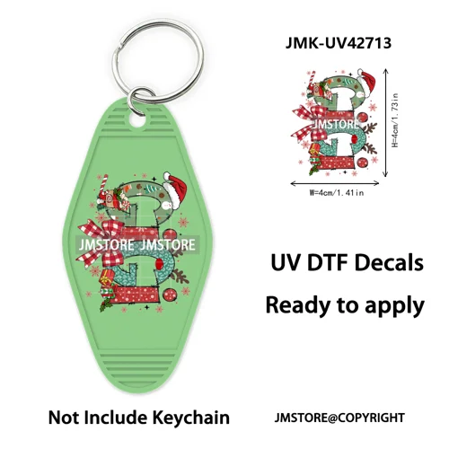 Preppy Bow Christmas Reindeer Mama Mini UV DTF Keychain Decals Ready To Apply Waterproof Durable Wraps For Hotel Motel Keychain