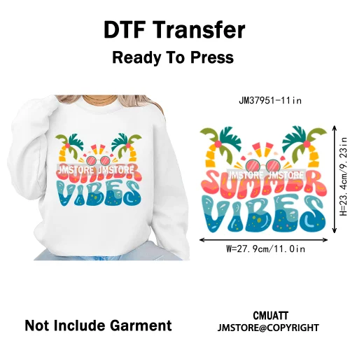 Hello Summer Beach Vibes Stay Cool Live In Sunshine Hot Mom Cowgirl Iron on DTF Transfers Stickers Ready to Press for T-shirts