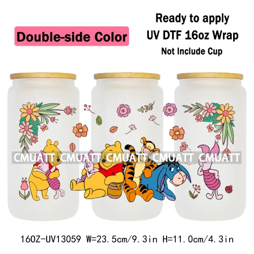 Double Side Color Cartoon Bear UV DTF Cup Wraps For 16oz Libbey Glass Mugs Can Beer DIY Customized Selfadhesive Stickers