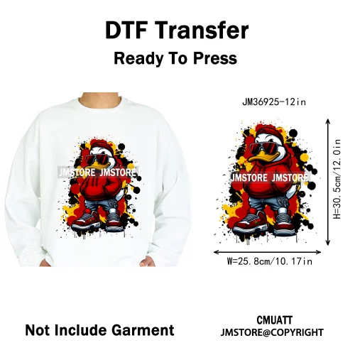 12in Cartoon Streetwear Duck Off Hip Hop Gangster Animal Vibes Iron on DTF Transfers Stickers Ready to Press for T-shirts Bags