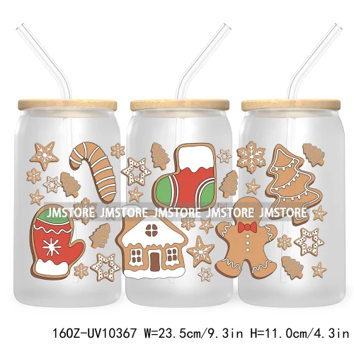 Retro Christmas Santa Claus 16OZ UV Cup Wrap DTF Transfer Stickers For Libbey Glass Can Cups Tumbler Cookie Gingerbread Dog Mom