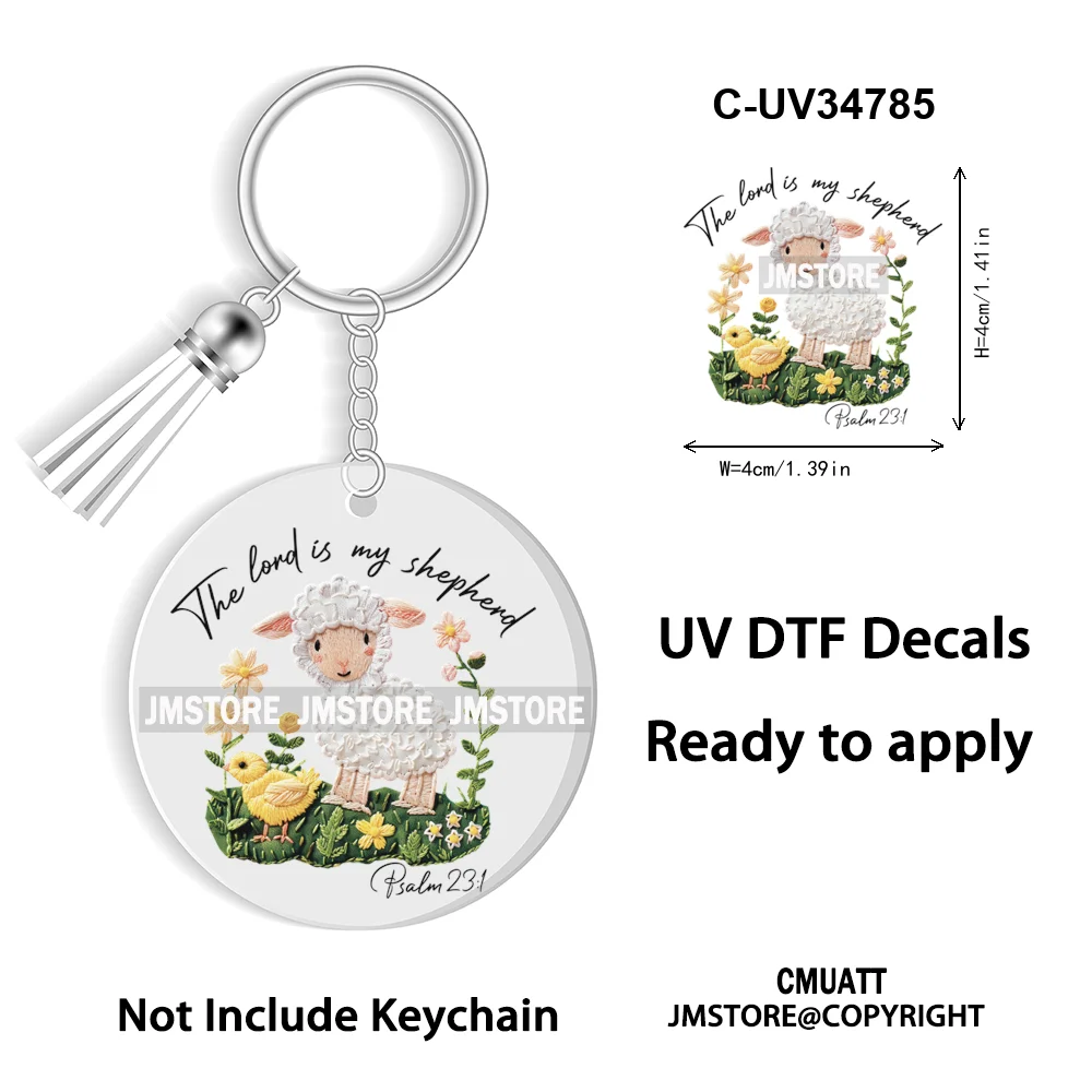 The Lord Is My Shepherd Christian Religious Easter Bible Verse Faith UV DTF Stickers For Round Circle Acrylic Keychain Keyring