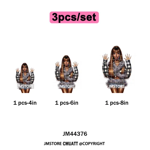 Sassy Afro Women Quirky Girls Santa Christmas Attitude Iron on Washable DTF Heat Transfers Stickers Ready to Press for Textiles