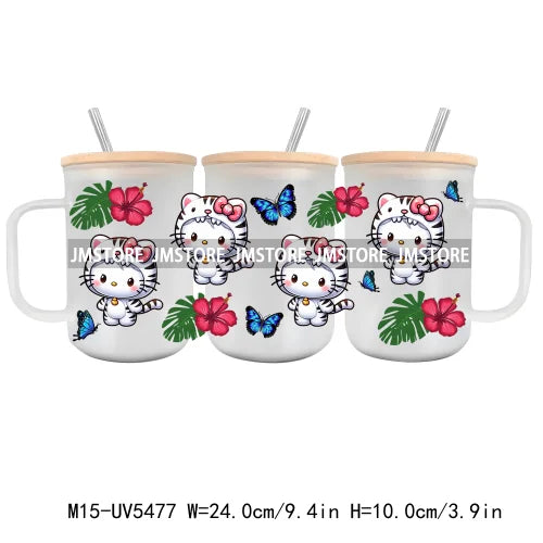 Strawberry Cartoon Hello Cat UV DTF Sticker For 15OZ Mug Libbey Glass Cup Can Wrap Transfer Sticker Custom Labels DIY Logo Cow