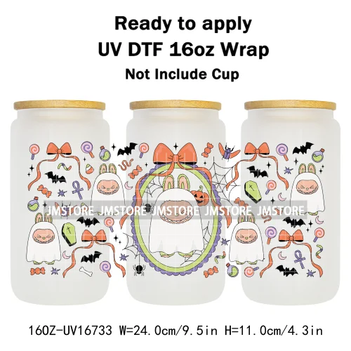 Witchy Laboo Girly Halloween Pumpkins UV DTF Stickers Ready To Transfer Cup Wrap Custom Labels For Libbey Can Glass Tumblers Mug