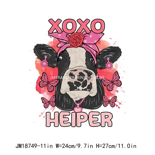 Hot Sale Western Highland Cow Pink Be Mine Heifer Valentine Printing DTF I Love Moo XOXO Heat Transfer Stickers For Hoodies