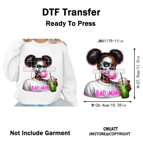 Horror Halloween Character Afro Coffee Killer Bad Mama Club Iron on Washable DTF Transfers Stickers Ready to Press for Clothing