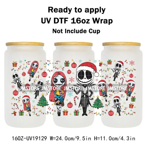 Horror Christmas Nightmare Character UV DTF Wrap Transfer Sticker Selfadhesive Waterproof High Quality For 16OZ Libbey Glass Can