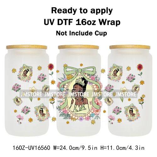 Magical Mirror Princess Coquette Bow 16OZ UV DTF Cup Wraps Ready To Apply Waterproof Transfer Stickers For Libbey Glass Can Mugs