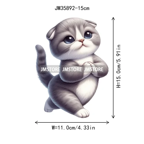 15cm 5.9in Kids Yoga Kungfu Cat Iron On Transfer Stickers For Clothes DTF Printed Vinyl Thermal Appliques Washable T-Shirt Decal