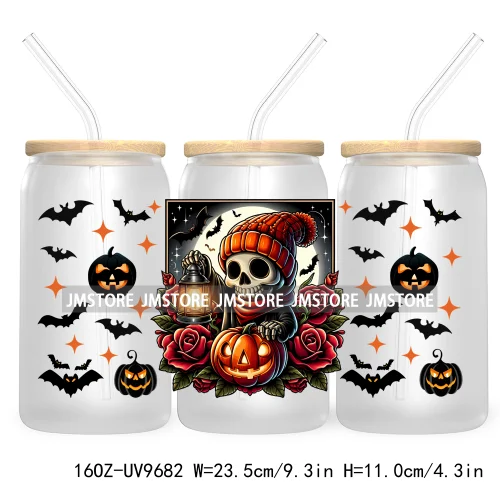 Halloween Spooky Bat Cartoon Character 16OZ UV DTF Cup Wrap Transfer Stickers Custom Labels Waterproof Logo For Libbey Glass Can