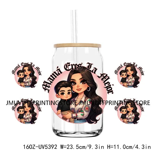 Mother's Day Daughter Son Latina Mexican Mama 16OZ UV DTF Cup Wrap Transfer Sticker Custom Waterproof Logo For Libbey Glass Can