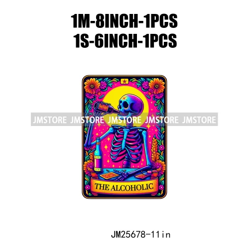 Custom Flower La Chismosa Dog Cat Lover Badass Skull Tarot Card  DTF Iron On Heat Transfers Stickers Ready To Press For Hoodies