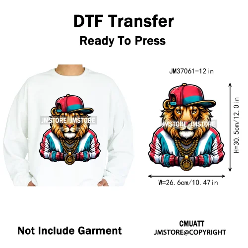 12in Streetwear Vibes Rich Cool Cartoon Bulldog King Designs Washable Iron on DTF Transfers Stickers Ready to Press for Clothes