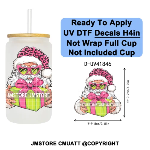 Retro Santa Claus Blowing Bubble Christmas UV DTF Decals Ready To Apply Waterproof Transfer Stickers For 16OZ Libbey Glass Can