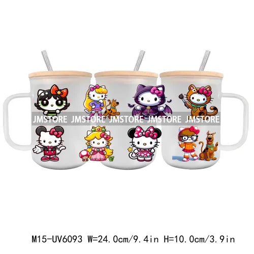 Strawberry Cartoon Hello Cat UV DTF Sticker For 15OZ Mug Libbey Glass Cup Can Wrap Transfer Sticker Custom Labels DIY Logo Cow