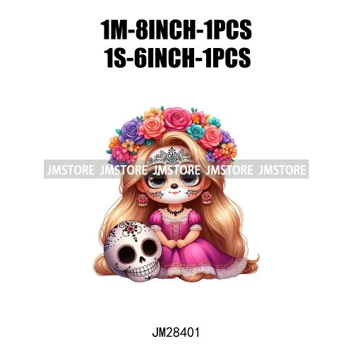 Washable Day Of The Dead La Catrina Dolls Designs Cartoon Princess Hispanic Girly Iron On DTF Transfers Stickers For Hoodies