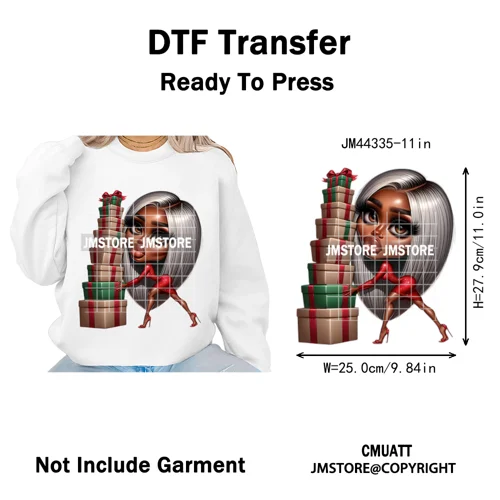 Christmas Stank Face Black Woman Attitude Moody Queen Iron on Washable DTF Heat Transfers Stickers Ready to Press for Clothing