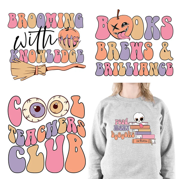 BooTiful Teacher Spooktacular Teacher Brooming Knowledge Witch Teacher Club DTF Transfers Stickers Ready To Press For Clothing