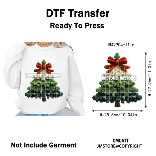 Preppy Faux Yarn Santa Tree Reindeer Cow Christmas Season Iron on DTF Washable Transfers Stickers Ready to Press for Clothing