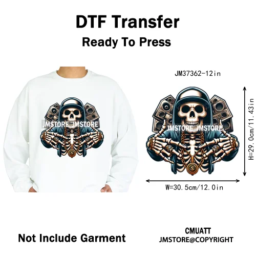 12in Colorful Graffiti Streetwear Skeleton Game Over Iron on DTF Thermal Transfers Stickers Printing Ready to Press for T-shirts