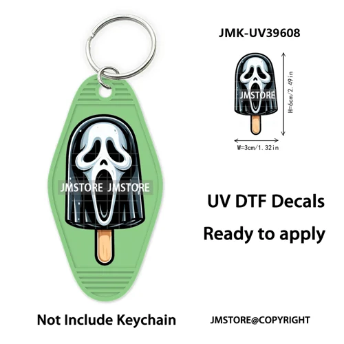 Horror Characters Halloween Ice cream UV DTF Motel Keychain Wraps Ready To Apply Waterproof High Quality Hotel Keychain Decals