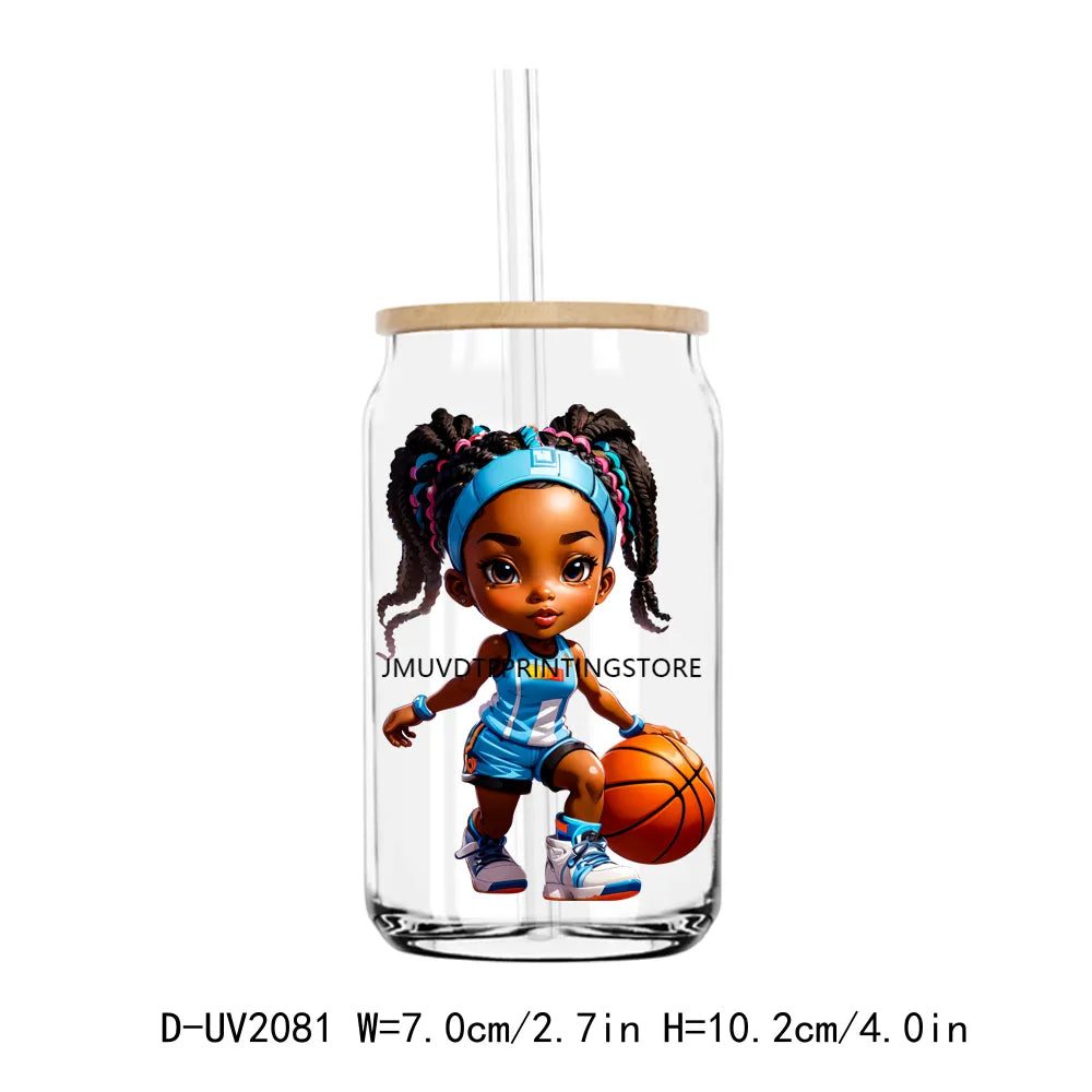 Afro Sport Girl Cheer Leader UV DTF Transfers Stickers Decals For Libbey Cold Cups Mugs Tumbler Waterproof DIY Craft