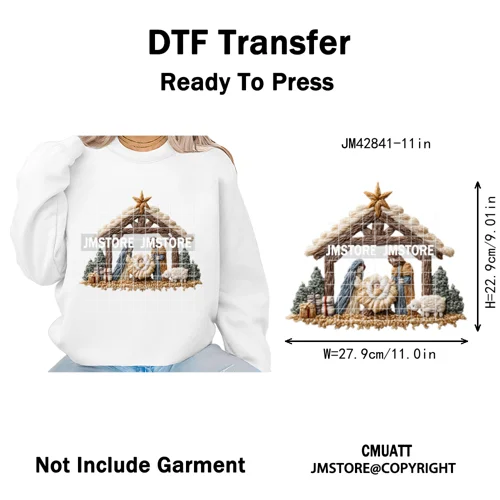 Trendy Faux Yarn Crochet Joy Love Jesus Christian Christmas Iron on DTF Washable Transfers Stickers Ready to Press for Textiles