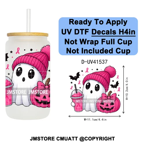 Spooky Highland Cow Halloween Ghosts Pumpkin UV DTF Decals Ready To Apply Waterproof Transfer Stickers For 16OZ Libbey Glass Can