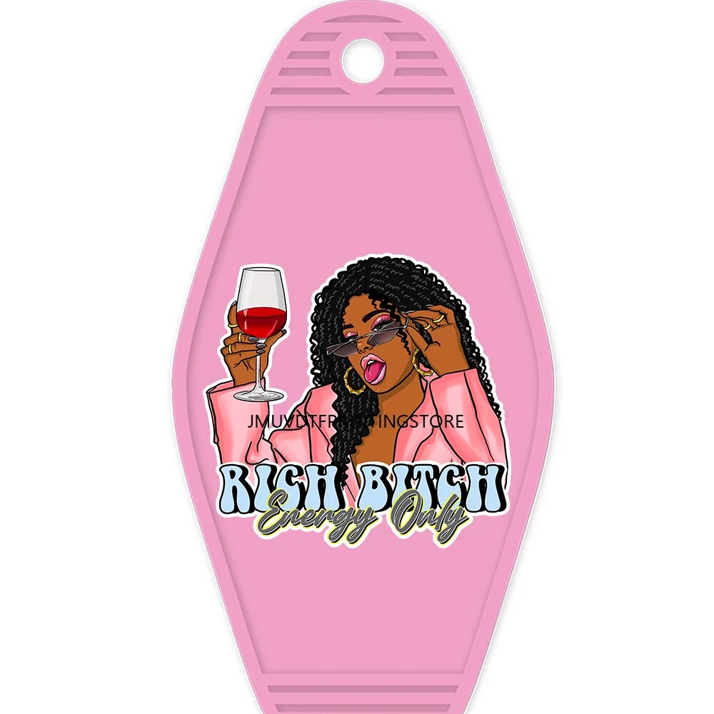 African American Girl High Quality WaterProof UV DTF Sticker For Motel Hotel Keychian Hustle Black Women