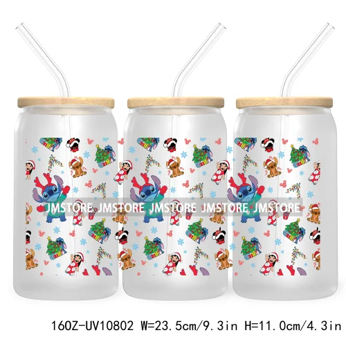 Cartoon Christmas Kids Friends 16OZ UV DTF Cup Wrap Waterproof Transfer Stickers For Libbey Glass Can Candy Cane Merry Christmas