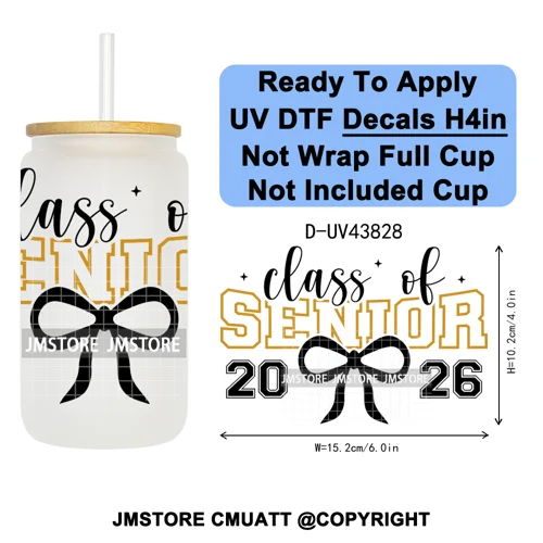 Graduation Crew 2026 Senior UV DTF Transfer Stickers Decals Ready To Apply Good Quality Prints For Libbey Cold Cup Mug Bottle