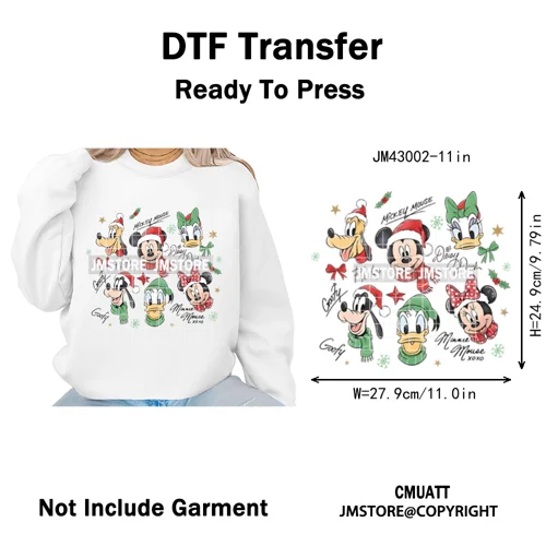 Funny Cartoon Mouse Friends Merry Christmas Movie Character Xmas Season Iron on DTF Transfer Stickers Ready to Press for Hoodies