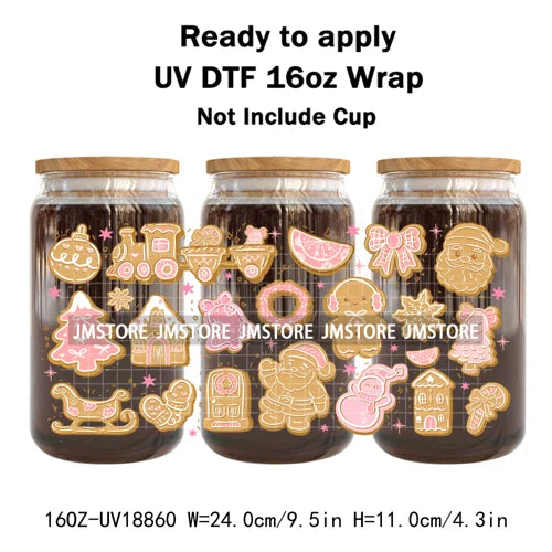 Funny Christmas Sweet Dessert UV DTF Cup Wrap Ready To Apply Transfer Sticker Waterproof 16OZ Tumbler Wraps For Libbey Glass Can