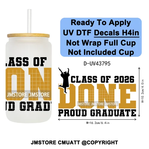 Fresh Class Of 2026 Senior Edition UV DTF Decals Ready To Apply Waterproof Transfer Stickers DIY Craft For 16OZ Libbey Glass Can