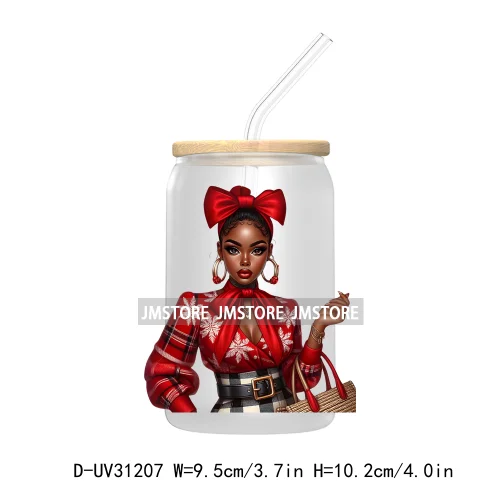 Afro Black Woman Christmas UV Sticker Decals For Libbey Cold Cups Mugs Tumbler Transfer Stickers Waterproof Labels Fashion Girls