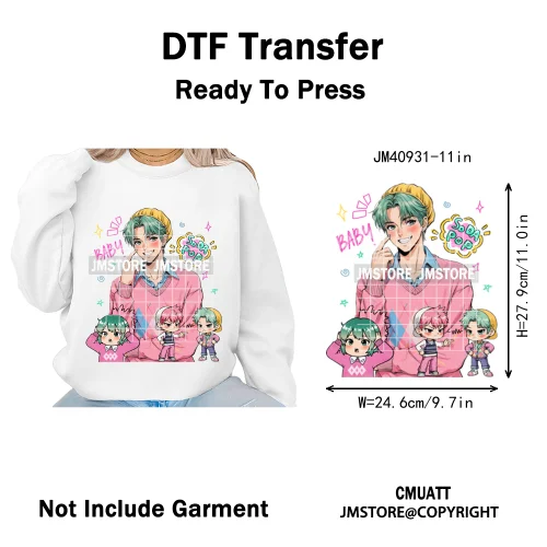 Cartoon Girl Dinner Kpop Merch Idol Band Group Music Movie Iron on DTF Washable Transfers Stickers Ready to Press for Textile