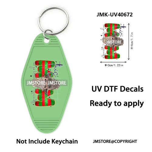 Horror Movie Characters Halloween Mom UV DTF Motel Keychain Wraps Ready To Apply Waterproof High Quality Hotel Keychain Decals