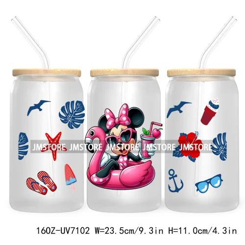 Horror's Summer Vacation 16OZ UV DTF Cup Wrap Transfers Stickers For Libbey Glass Can Cups Tumbler Waterproof Craft Cartoon Girl