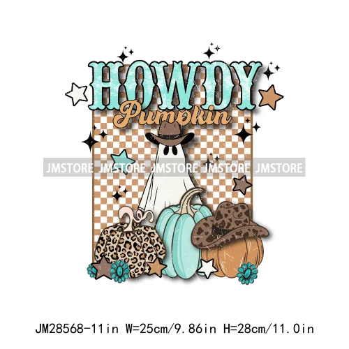 Howdy Pumpkin Ghost Western Fall Vibes Turquoise Coquette Bow Autumn Iron On DTF Transfer Sticker Ready To Press For T-shirts