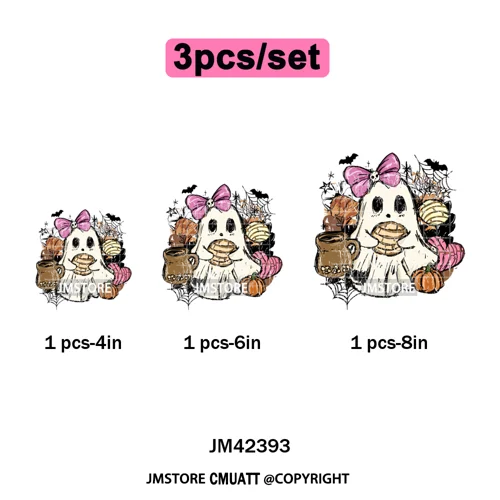 Ghost Coquette Spanish Halloween Pan Dulce Conchas And Cucuy Iron on DTF Washable Transfers Stickers Ready to Press for Textiles