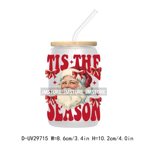 Tis the Season Santa Claus UV DTF Transfer Stickers Decals For Libbey Cold Cups Mugs Tumbler Waterproof Merry Christmas Vibes