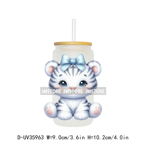 Coquette Bow Cute Animals UV DTF Transfer Stickers Decals Ready To Apply Waterproof Print For 16OZ Libbey Glass Can Cups Tumbler