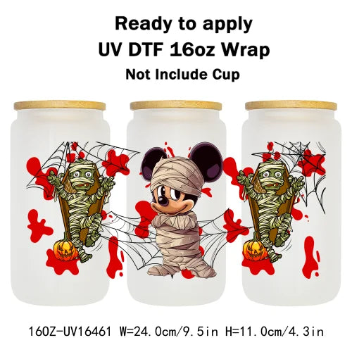 Cartoon Mouse Halloween Trick Or Treat UV DTF Stickers Ready To Transfer Cup Wrap Custom Prints For Libbey Can Glass Tumbler Mug