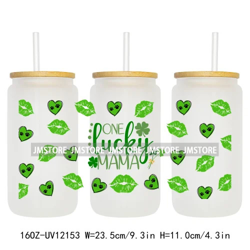 Coquette St Patrick's Day Lucky Shamrock 16OZ UV Cup Wrap DTF Transfer Stickers For Libbey Glass Can Cups Tumbler Custom Prints